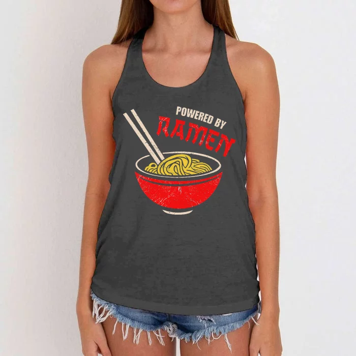 Vintage Powered By Ramen Japanese Love Anime Noodles Foodie Women's Knotted Racerback Tank