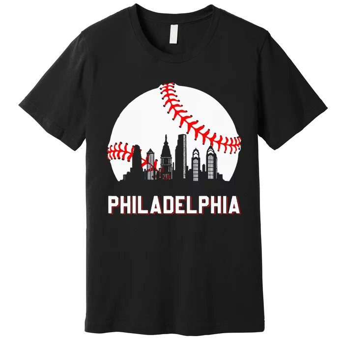 Vintage Philadelphia Baseball Leopard Heart Baseball Premium T-Shirt