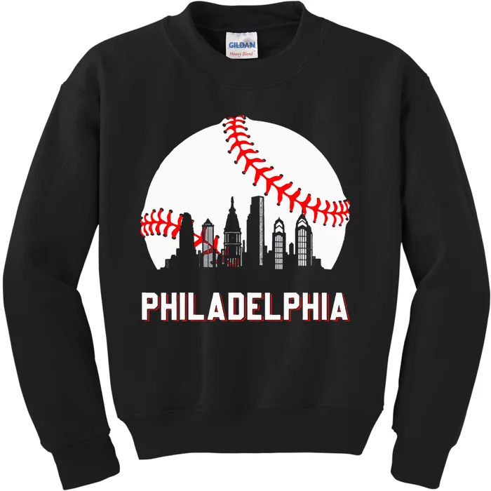 Vintage Philadelphia Baseball Leopard Heart Baseball Kids Sweatshirt