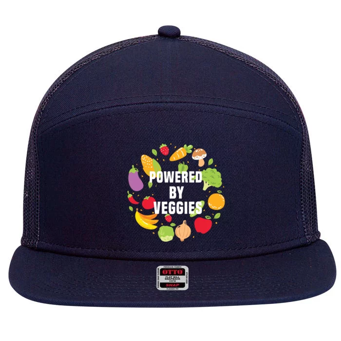 Vegeterian Powered By Veggies Funny Present Vegan Funny Gift 7 Panel Mesh Trucker Snapback Hat