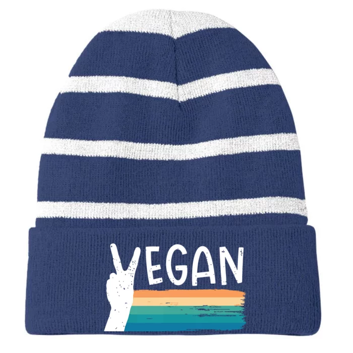 Vegan Plant Based Diet Vegetarian Striped Beanie with Solid Band