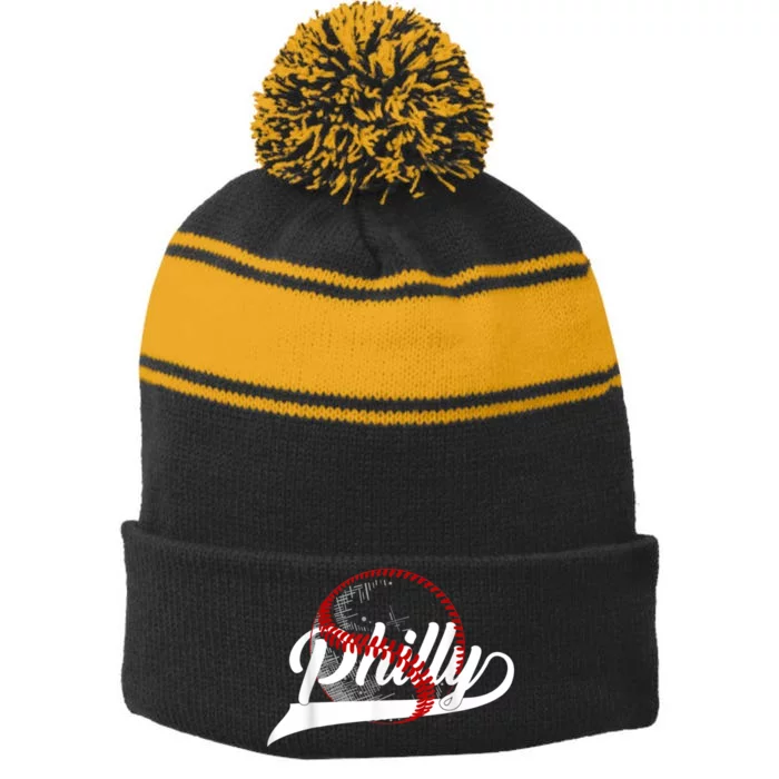 Vintage Philly Baseball Lovers Baseball Fans Stripe Pom Pom Beanie