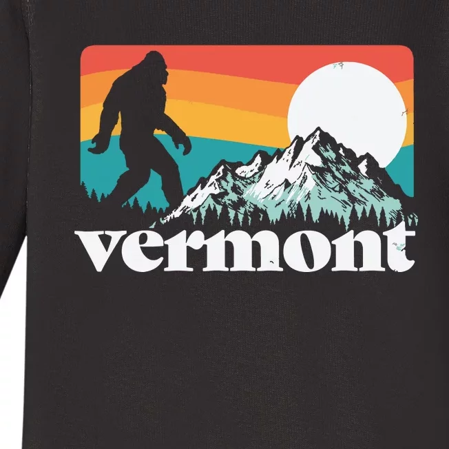 Vermont Pride Bigfoot Mountains Retro Nature Graphic Baby Long Sleeve Bodysuit