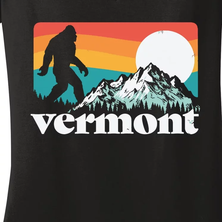 Vermont Pride Bigfoot Mountains Retro Nature Graphic Women's V-Neck T-Shirt