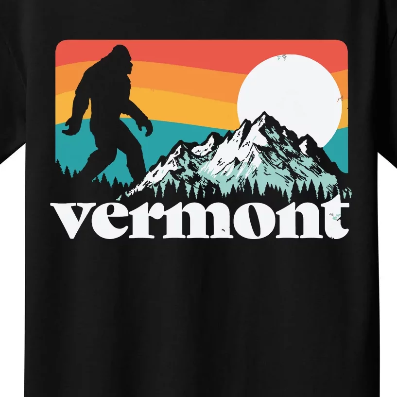 Vermont Pride Bigfoot Mountains Retro Nature Graphic Kids T-Shirt