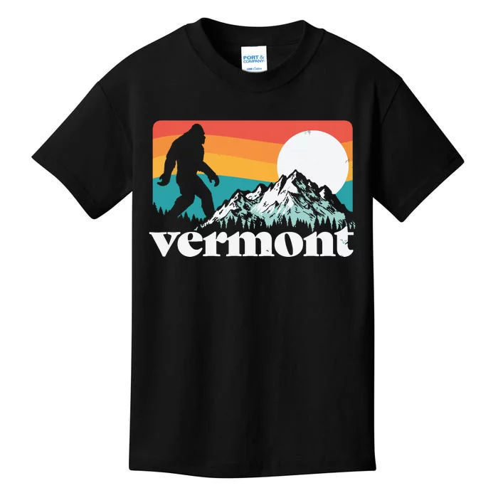 Vermont Pride Bigfoot Mountains Retro Nature Graphic Kids T-Shirt