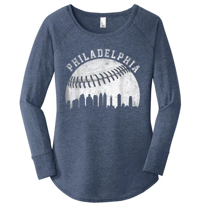 Vintage Philadelphia Baseball Skyline Retro Philly Cityscap Women's Perfect Tri Tunic Long Sleeve Shirt