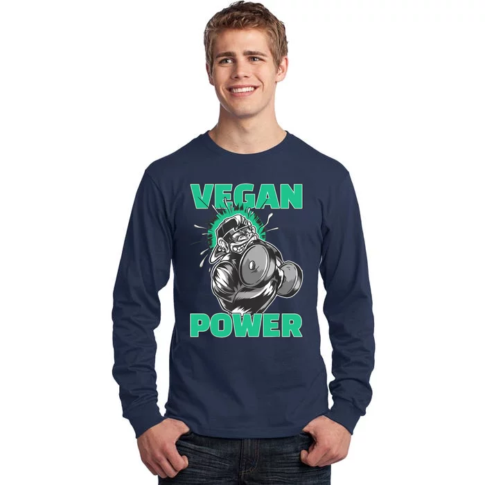 Vegan Power Bodybuilding Fitness Strength Training Gorilla Tall Long Sleeve T-Shirt