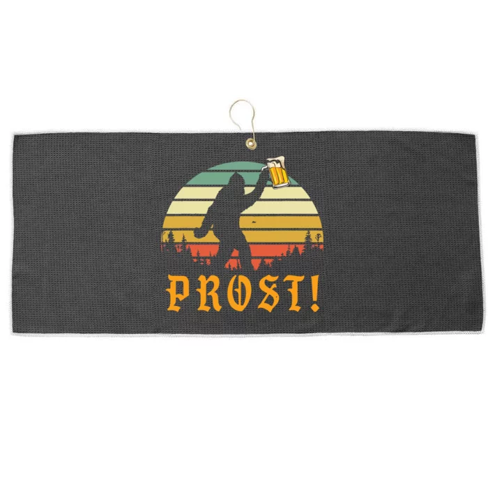 Vintage Prost! Bigfoot Yeti Drinking Beer German Oktoberfest Large Microfiber Waffle Golf Towel