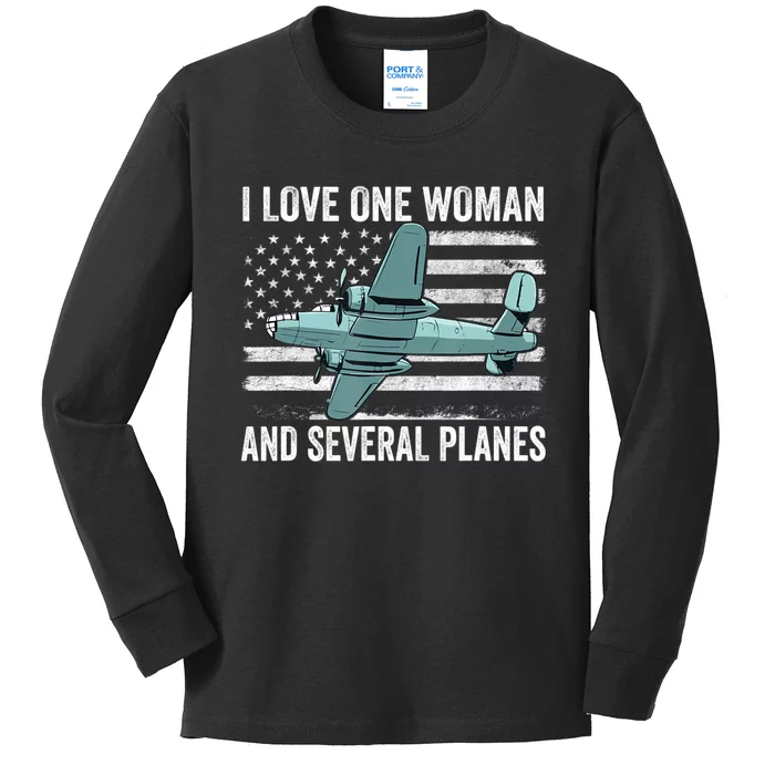 Veteran Pilot B17 Heavy Bomber WW2 Plane Aircraft USA Flag Kids Long Sleeve Shirt