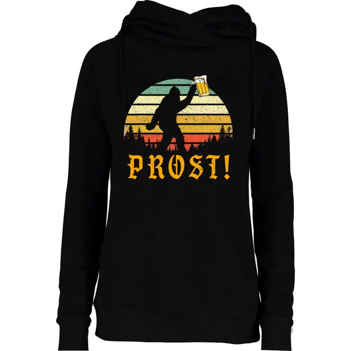 Vintage PROST Bigfoot Drinking Beer German Oktoberfest Womens Funnel Neck Pullover Hood