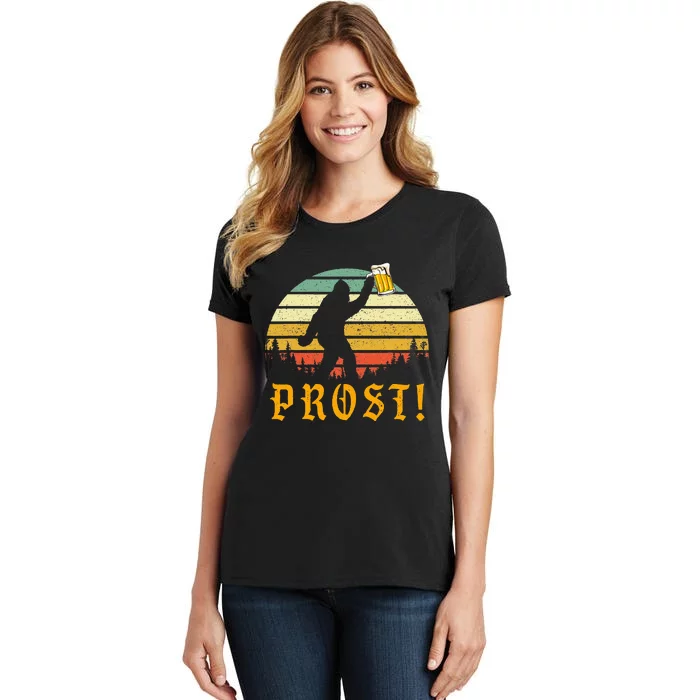 Vintage PROST Bigfoot Drinking Beer German Oktoberfest Women's T-Shirt