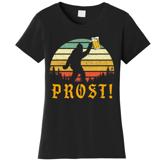 Vintage PROST Bigfoot Drinking Beer German Oktoberfest Women's T-Shirt