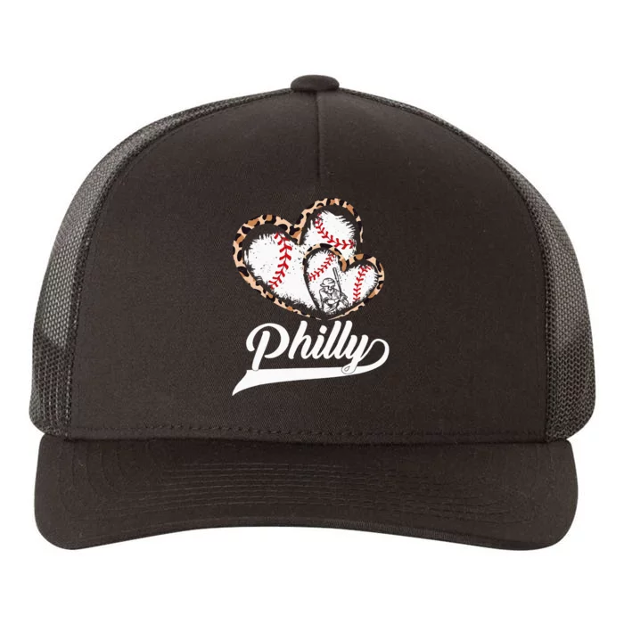 Vintage Philly Baseball Leopard Heart Baseball Fans Yupoong Adult 5-Panel Trucker Hat