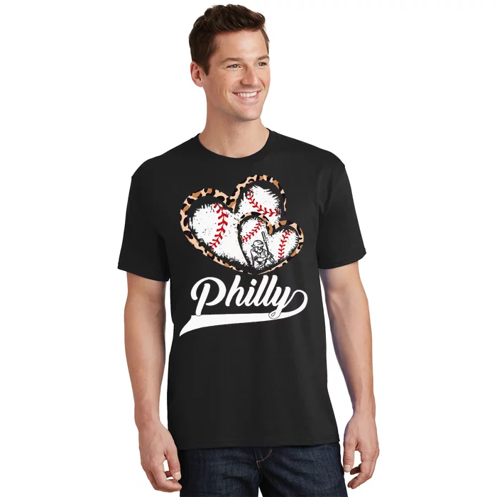 Vintage Philly Baseball Leopard Heart Baseball Fans T-Shirt