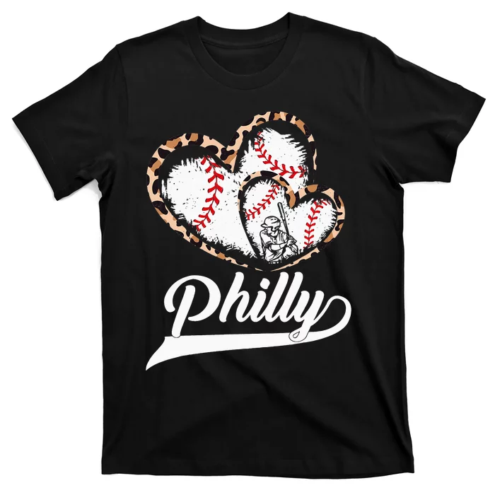 Vintage Philly Baseball Leopard Heart Baseball Fans T-Shirt