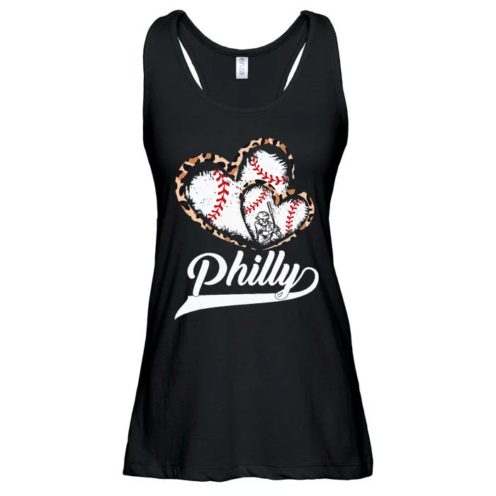 Vintage Philly Baseball Leopard Heart Baseball Fans Ladies Essential Flowy Tank