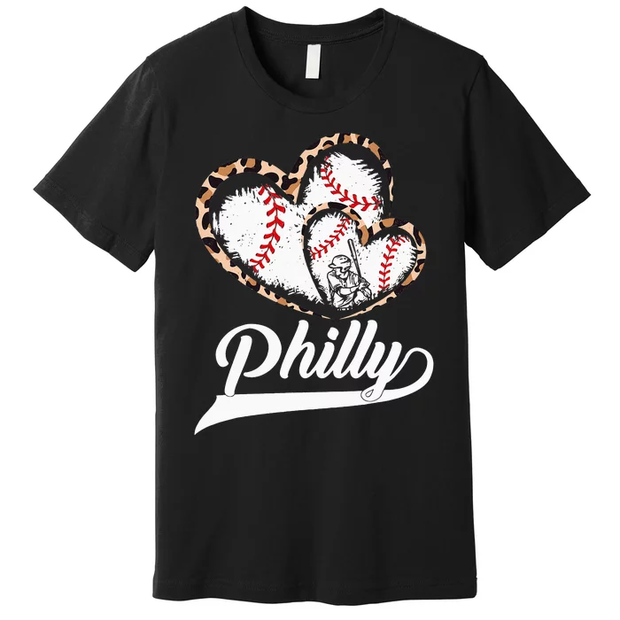 Vintage Philly Baseball Leopard Heart Baseball Fans Premium T-Shirt