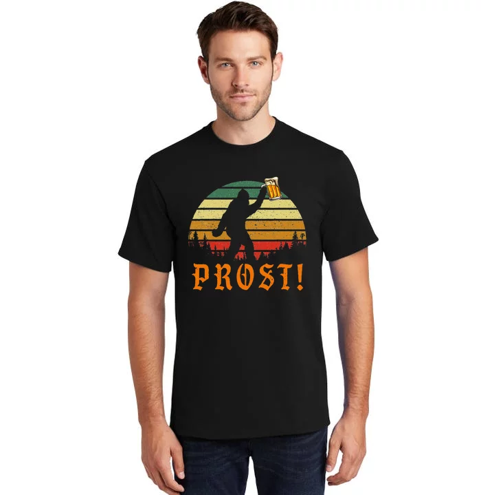 Vintage Prost! Bigfoot Yeti Drinking Beer German Oktoberfest Tall T-Shirt