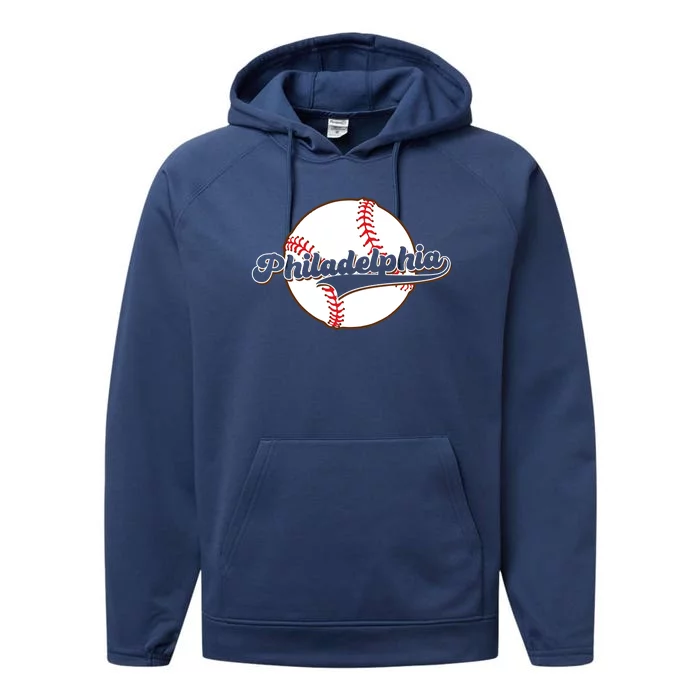 Vintage Philadelphia Baseball Throwback Retro Performance Fleece Hoodie