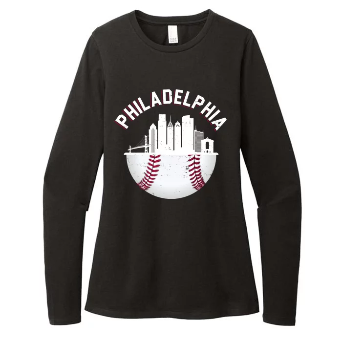 Vintage Philadelphia Baseball Retro Skyline Womens CVC Long Sleeve Shirt