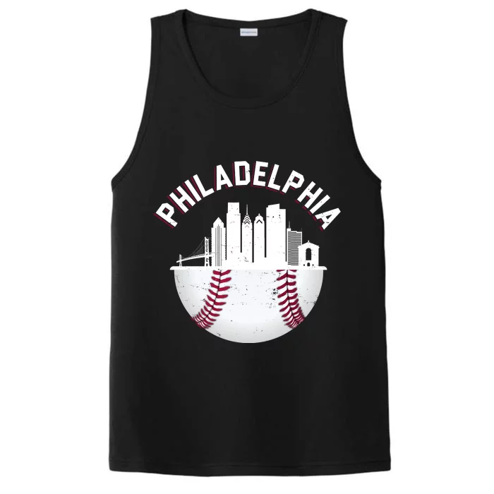 Vintage Philadelphia Baseball Retro Skyline Performance Tank