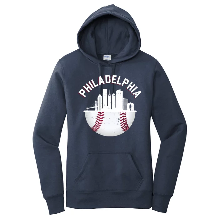 Vintage Philadelphia Baseball Retro Skyline Women's Pullover Hoodie