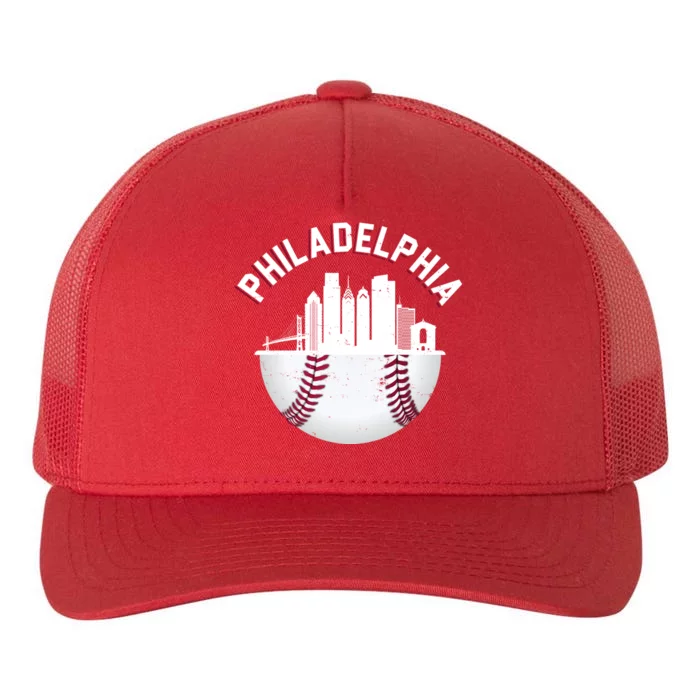 Vintage Philadelphia Baseball Retro Skyline Yupoong Adult 5-Panel Trucker Hat