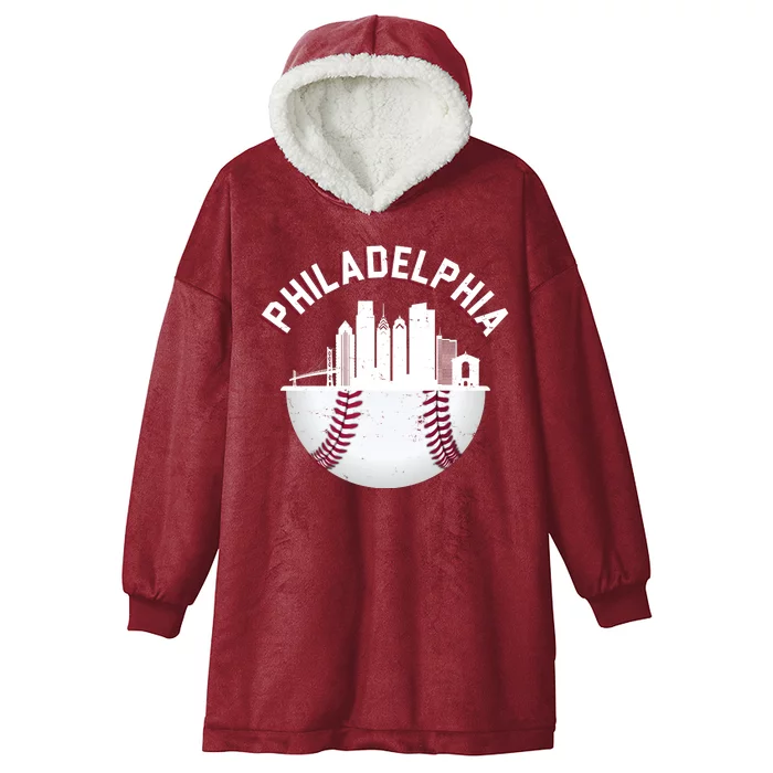 Vintage Philadelphia Baseball Retro Skyline Hooded Wearable Blanket