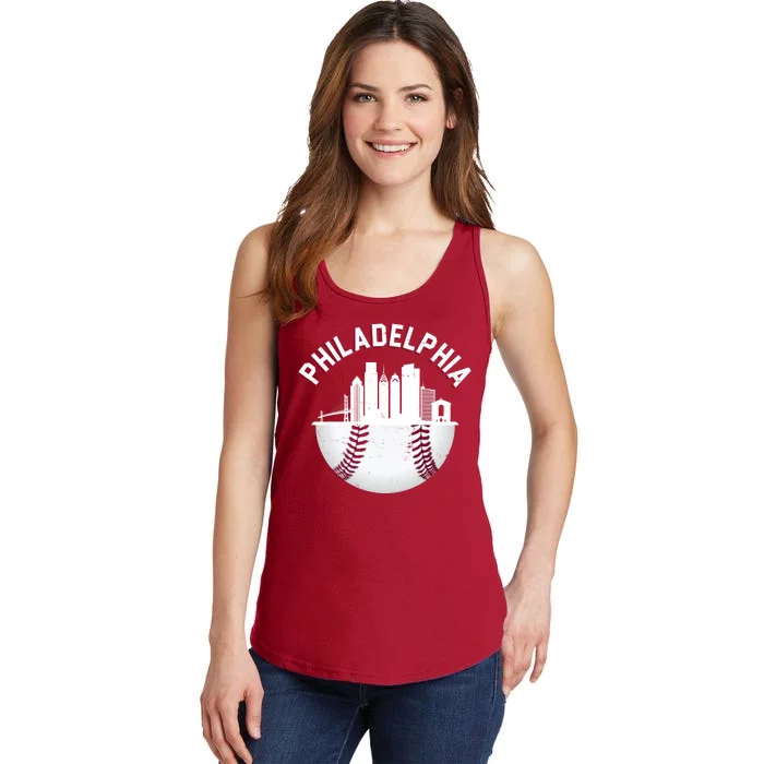 Vintage Philadelphia Baseball Retro Skyline Ladies Essential Tank