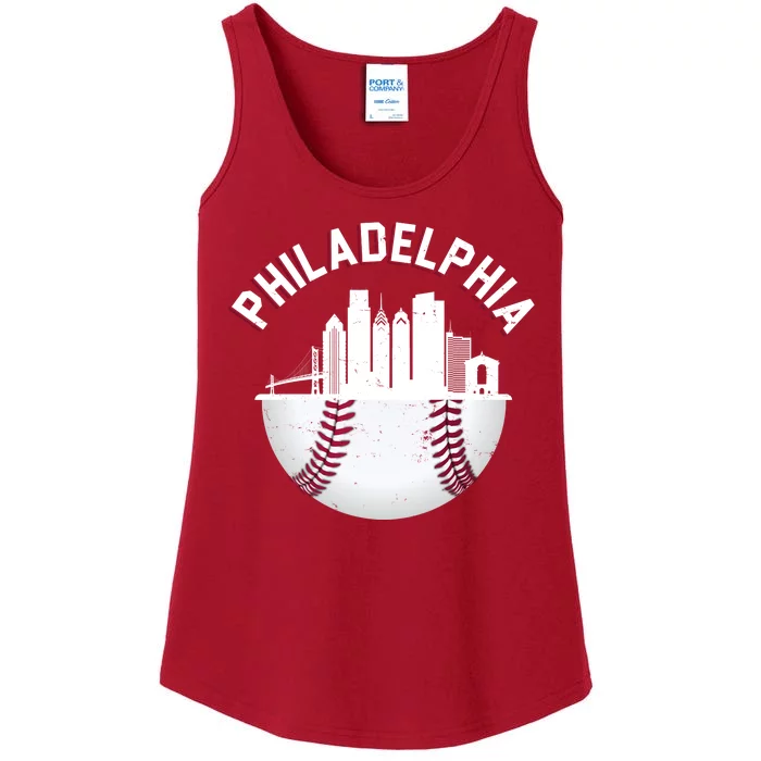 Vintage Philadelphia Baseball Retro Skyline Ladies Essential Tank