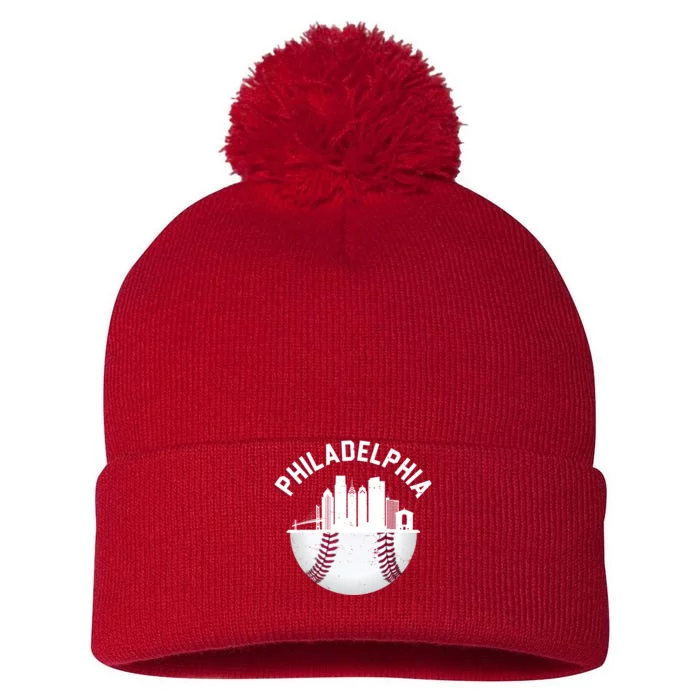 Vintage Philadelphia Baseball Retro Skyline Pom Pom 12in Knit Beanie