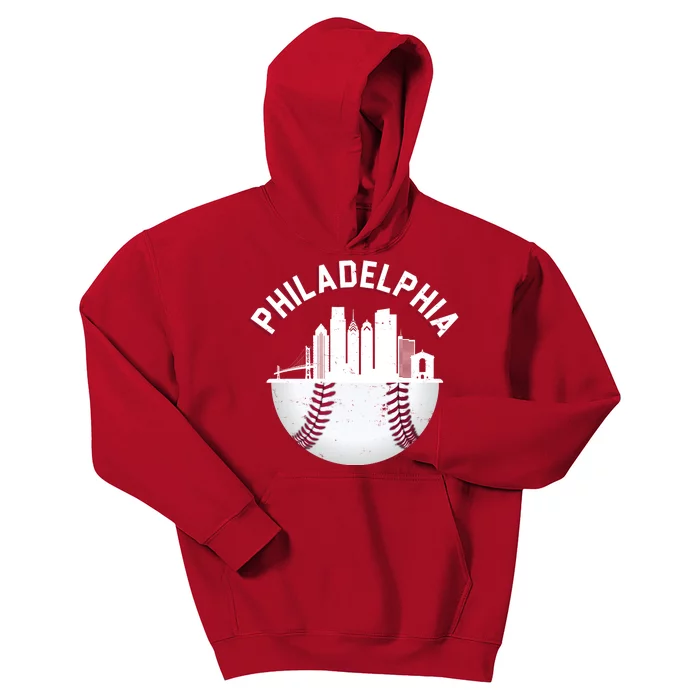 Vintage Philadelphia Baseball Retro Skyline Kids Hoodie