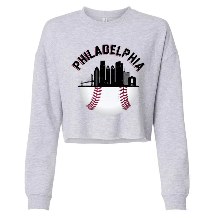 Vintage Philadelphia Baseball Retro Skyline Cropped Pullover Crew