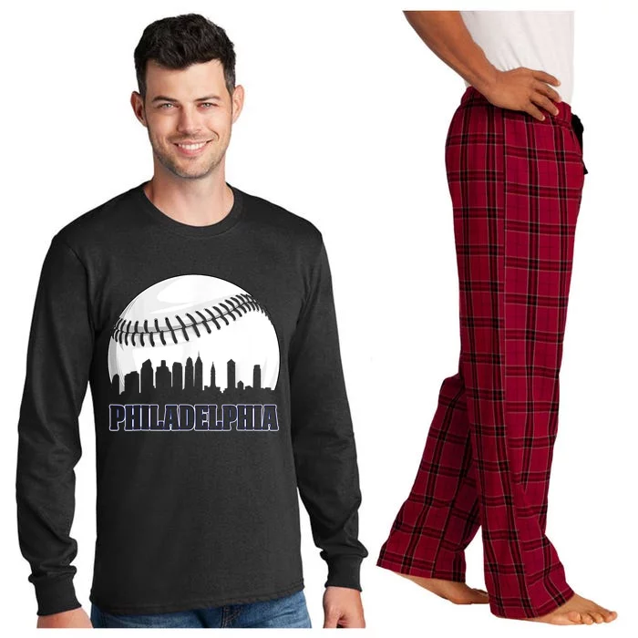 Vintage Philadelphia Baseball Skyline Retro Philly Cityscap Long Sleeve Pajama Set