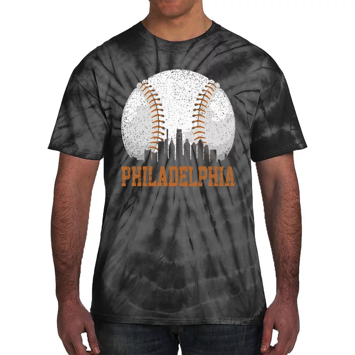 Vintage Philadelphia Cityscape Baseball Lover Player Fans Tie-Dye T-Shirt