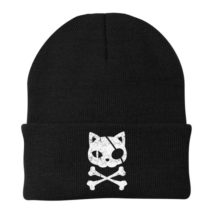 Vintage Pirate Cat Kitten Halloween Skull Cross Bones Knit Cap Winter Beanie