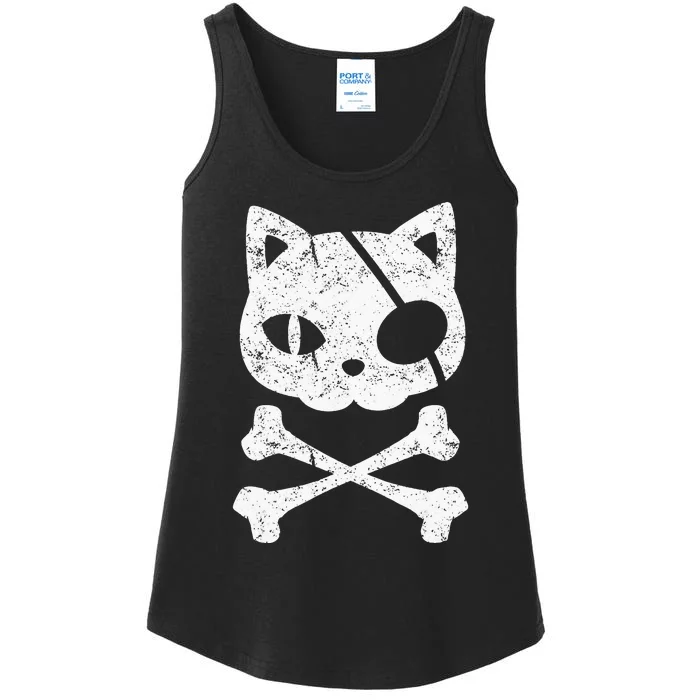 Vintage Pirate Cat Kitten Halloween Skull Cross Bones Ladies Essential Tank