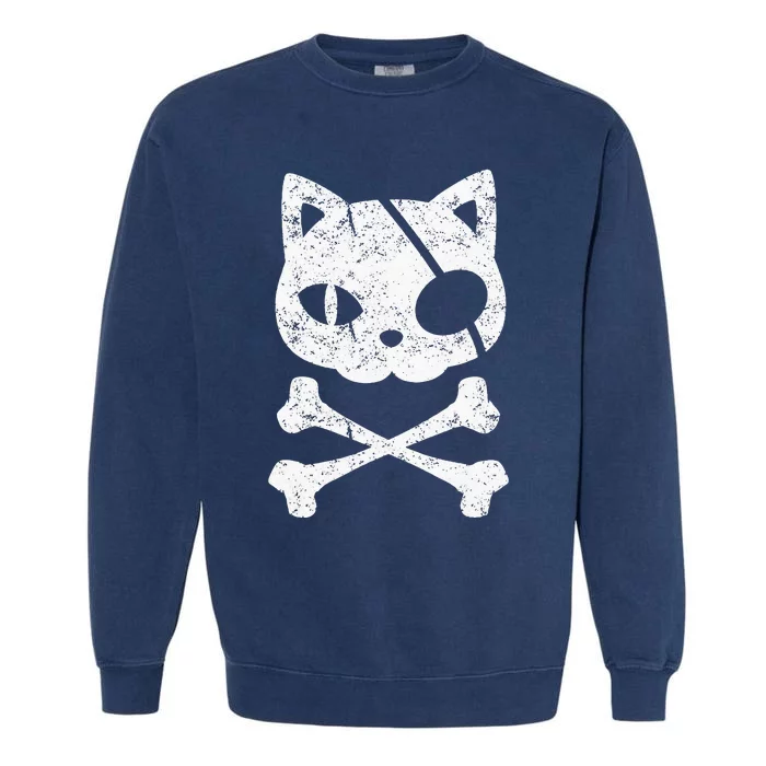 Vintage Pirate Cat Kitten Halloween Skull Cross Bones Garment-Dyed Sweatshirt