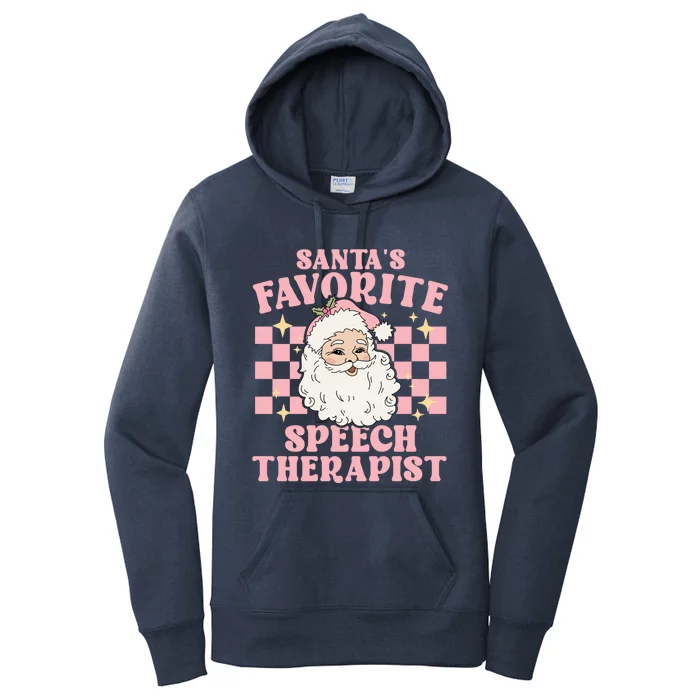 Vintage Pink Christmas Santas Favorite Speech Therapist Great Gift Women's Pullover Hoodie