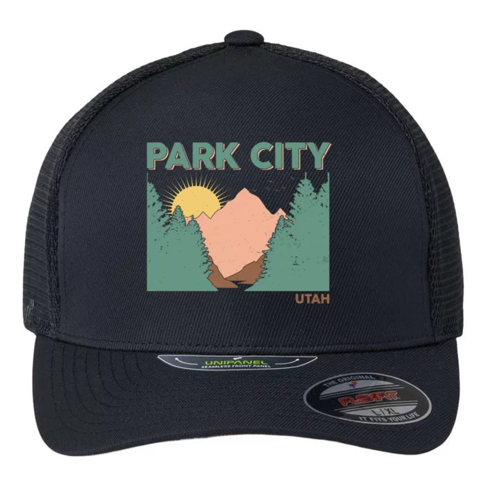 Vintage Park City Utah Mountain Forest Flexfit Unipanel Trucker Cap