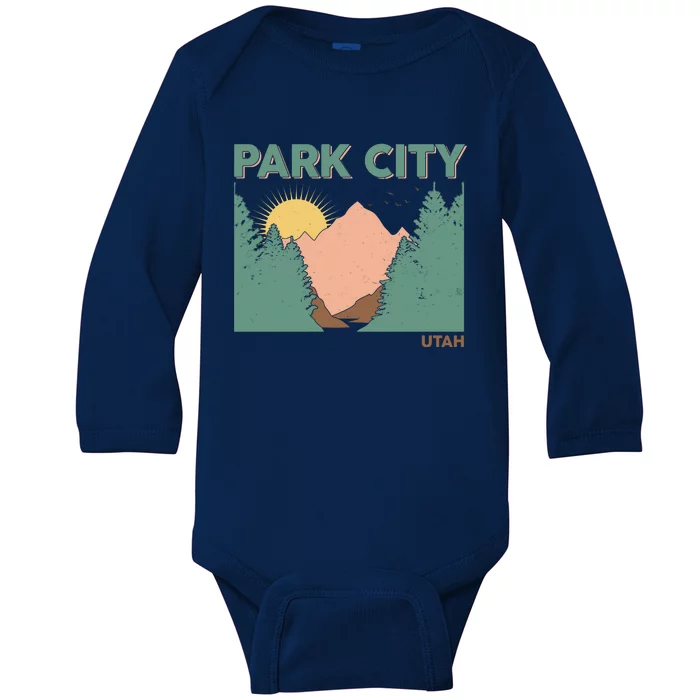 Vintage Park City Utah Mountain Forest Baby Long Sleeve Bodysuit