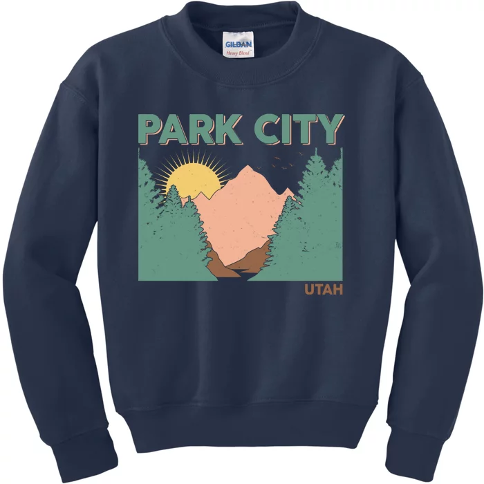 Vintage Park City Utah Mountain Forest Kids Sweatshirt