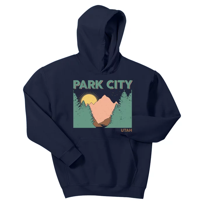 Vintage Park City Utah Mountain Forest Kids Hoodie