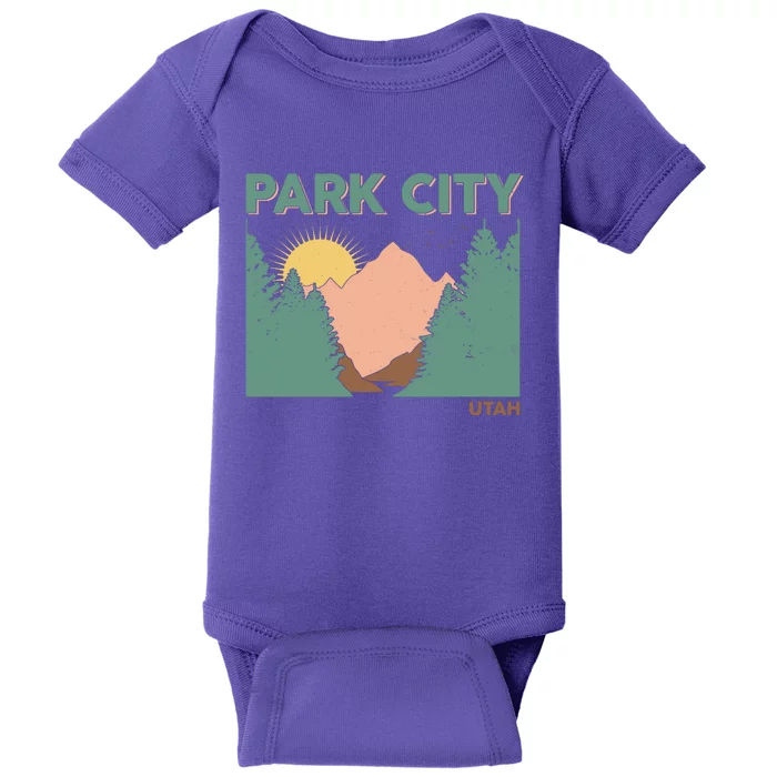 Vintage Park City Utah Mountain Forest Baby Bodysuit