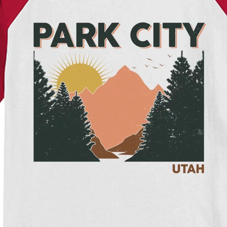 Vintage Park City Utah Mountain Forest Kids Colorblock Raglan Jersey