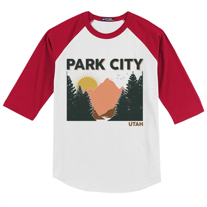 Vintage Park City Utah Mountain Forest Kids Colorblock Raglan Jersey