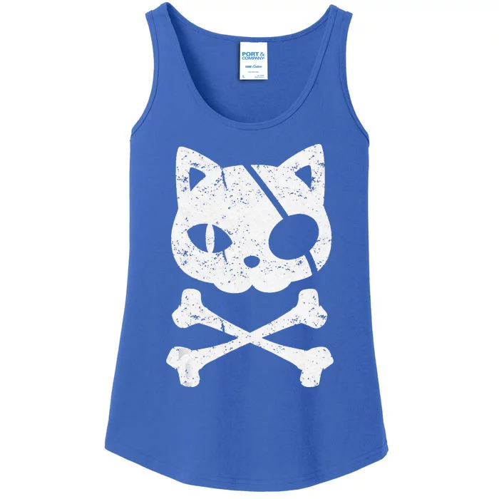 Vintage Pirate Cat Kitten Halloween Skull Cross Bones Ladies Essential Tank