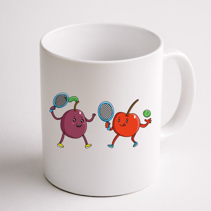 Veggie Power Cherry Tennis Plum Tennis Funny Cherry Gift Front & Back Coffee Mug