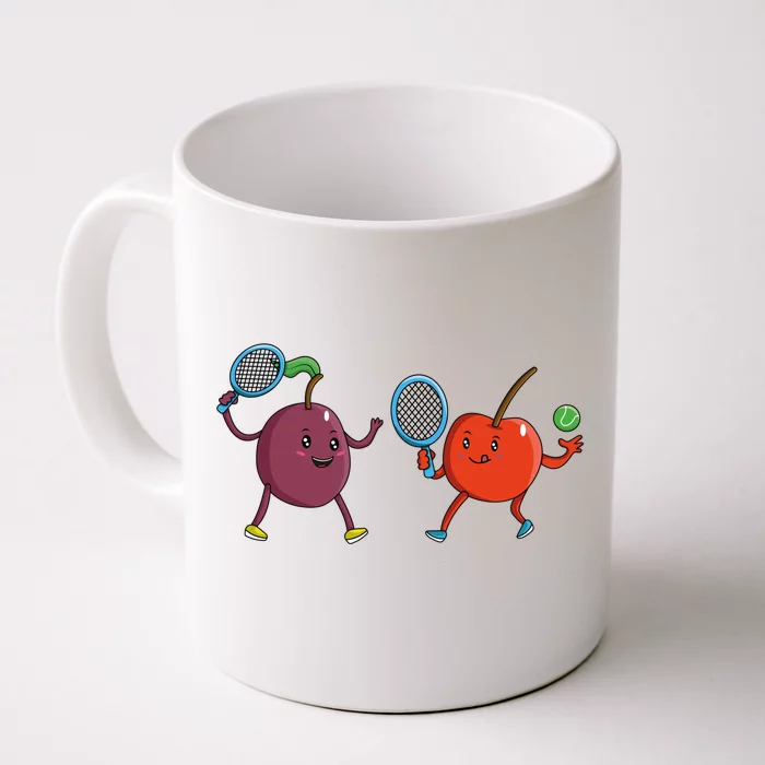 Veggie Power Cherry Tennis Plum Tennis Funny Cherry Gift Front & Back Coffee Mug